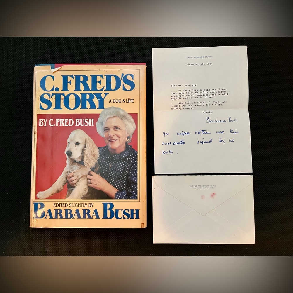 Barbara Bush Signed Bookplate – C. Fred’s Story w/ 1984 Letter & Envelope